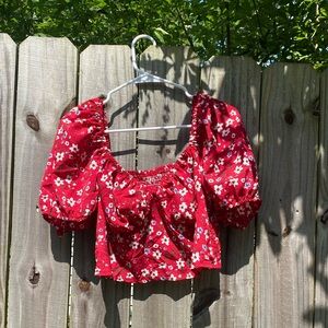 SHEIN Floral Red Puff Sleeve Top